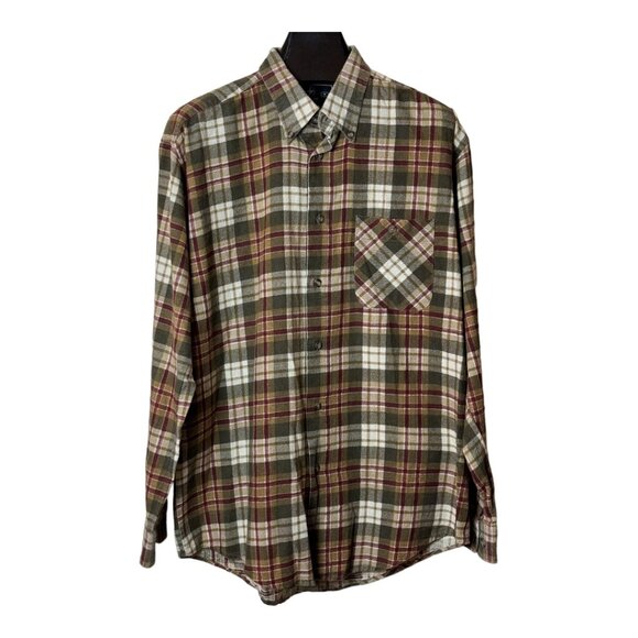 NEW Thunder Olive Green & Red Plaid Button Down Flannel Long Sleeve Shirt Medium - Picture 5 of 5